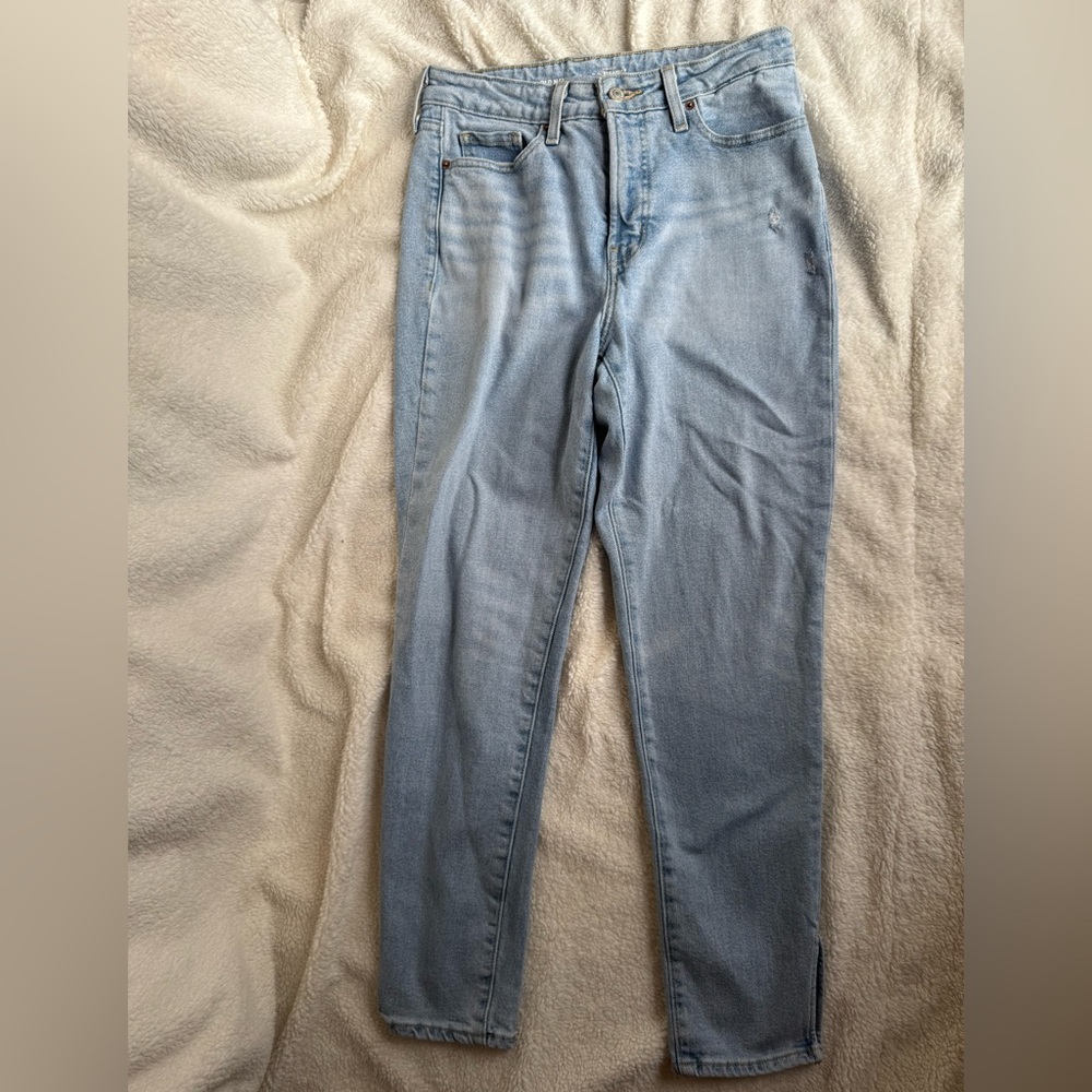 Old Navy O G Straight High Rise Split Hem Light Wash Jeans